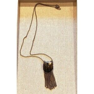 Vintage Metal Stash Necklace Black Stone